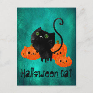 Cute Halloween-kat met pompoenen Briefkaart