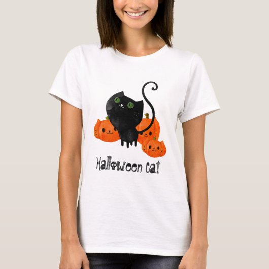 Cute Halloween-kat met pompoenen T-shirt (Voorkant)