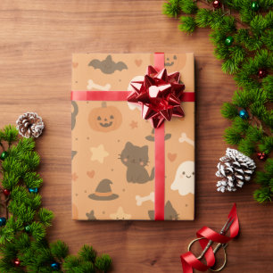 Cute Halloween Katten Geesten & Pompoenen Patroon  Cadeaupapier