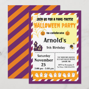 Cute Halloween Kids Birthday Party Invitation Kaart