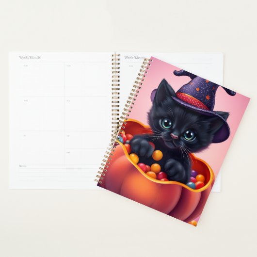 Cute Halloween Kitten noir en Citrouille (Devant avec enveloppe)