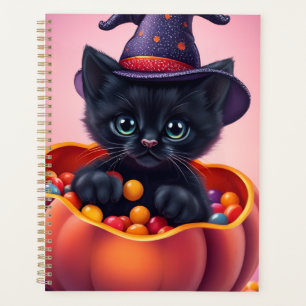 Cute Halloween Kitten noir en Citrouille