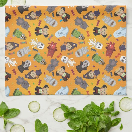 Cute Halloween Monsters Pattern Theedoek (Gevouwen)