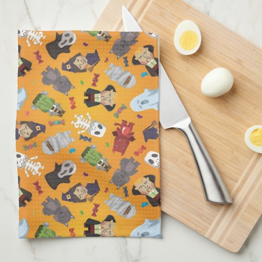 Cute Halloween Monsters Pattern Theedoek (Quarter Fold)
