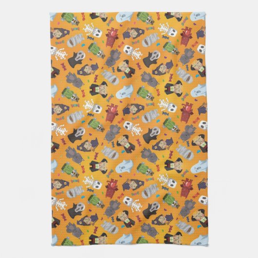 Cute Halloween Monsters Pattern Theedoek (Verticaal)