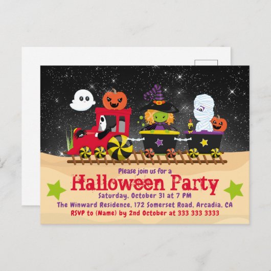 Cute Halloween Monsters Train Invitation (Devant / Derrière)