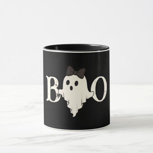 Cute Halloween Mug - "Boo" Ghost avec Bow (Centre)