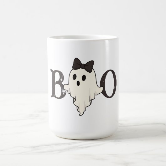 Cute Halloween Mug - "Boo" Ghost avec Bow (Centre)