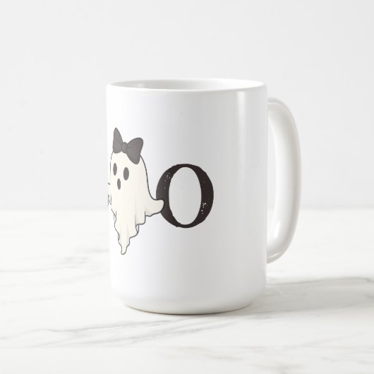 Cute Halloween Mug - "Boo" Ghost avec Bow (Devant droit)