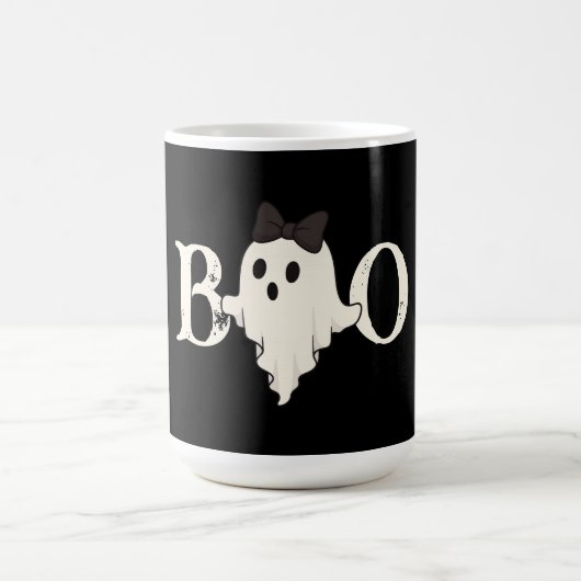Cute Halloween Mug - "Boo" Ghost avec Bow (Centre)
