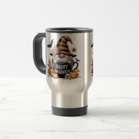 Cute Halloween Mug with Elf in Coffee Cup | Happy Reisbeker (Voorkant links)