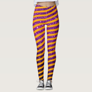 Cute Halloween Oranje Paars Glitter Striped Leggings