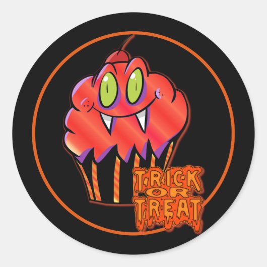 Cute Halloween Oranje Vampire Cupcake Stickers (Voorkant)