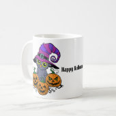 Cute Halloween owl and pumpkins humor Koffiemok (Voorkant links)