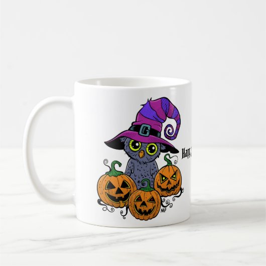 Cute Halloween owl and pumpkins humor Koffiemok (Links)
