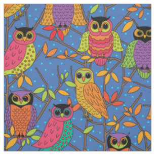 Cute Halloween Owl Oranje Green Blue Pattern Stof