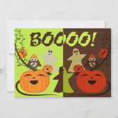 Cute Halloween Owls Invitation Citrouille Ghosts (Devant)