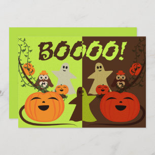Cute Halloween Owls Invitation Citrouille Ghosts