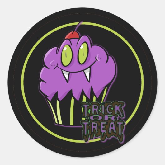 Cute Halloween Paars Vampire Cupcake Stickers (Voorkant)