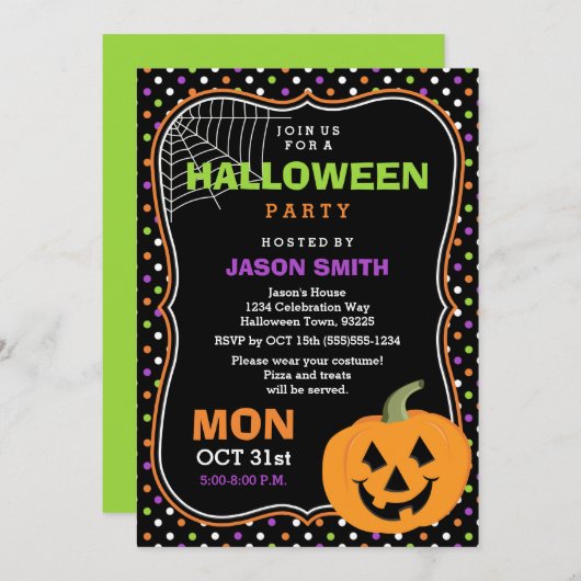 Cute Halloween Party Invitation (Devant / Derrière)