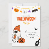 Cute Halloween Party Invitation with Ghost Kaart (Voorkant)