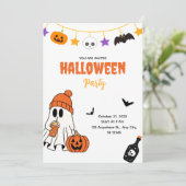 Cute Halloween Party Invitation with Ghost Kaart (Staand voorkant)