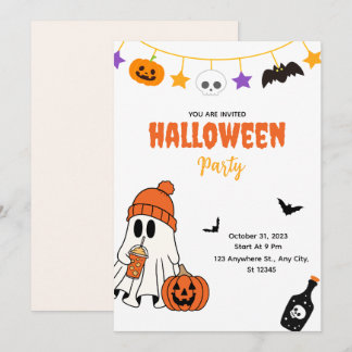 Cute Halloween Party Invitation with Ghost Kaart