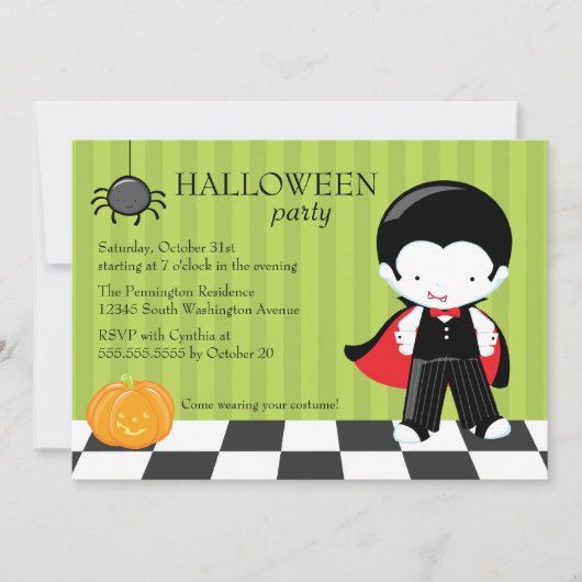 Cute Halloween party vampire en spinuitnodiging Kaart (Voorkant)
