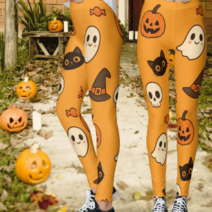 Cute Halloween-patroon – Pompoenen, geesten en kat Leggings