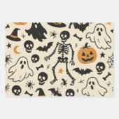 Cute Halloween Pattern Ghosts Pumpkins Skeletons Inpakpapier Vel (Voorkant)