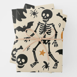 Cute Halloween Pattern Ghosts Pumpkins Skeletons Inpakpapier Vel
