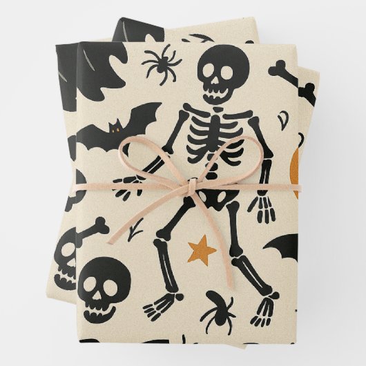 Cute Halloween Pattern Ghosts Pumpkins Skeletons Inpakpapier Vel (In situ)