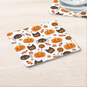 Cute Halloween Pattern Illustratie Vierkante Kartonnen Onderzetter (Schuin)