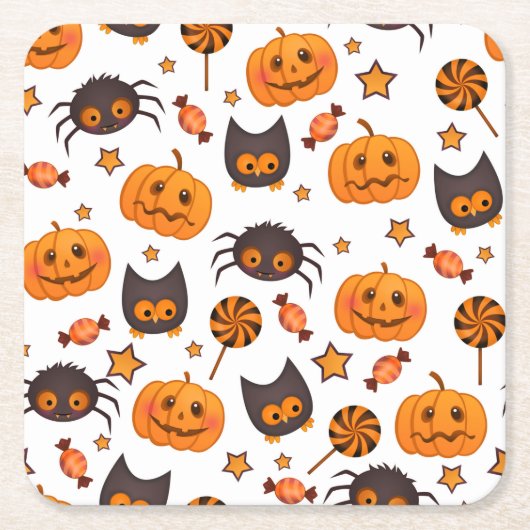 Cute Halloween Pattern Illustratie Vierkante Kartonnen Onderzetter (Voorkant)