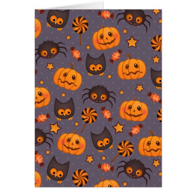Cute Halloween Pattern Paarse Achtergrond (Voorkant)