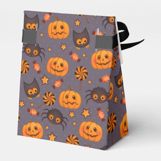 Cute Halloween Pattern Paarse Achtergrond Bedankdoosjes (Achterkant)