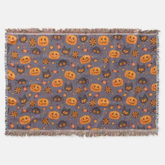 Cute Halloween Pattern Paarse Achtergrond Deken (Voorkant)