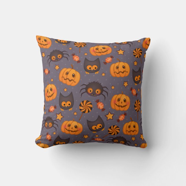 Cute Halloween Pattern Paarse Achtergrond Kussen (Voorkant)