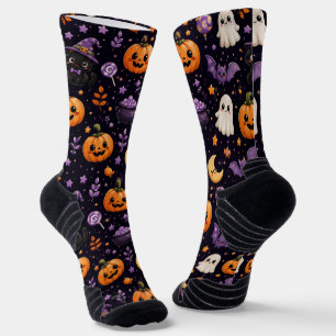 Cute Halloween Pompoen Geest Kat Vleermuis Patroon Sokken