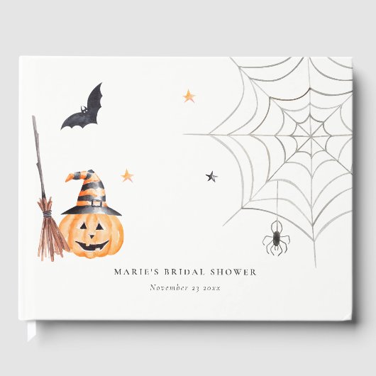Cute Halloween Pompoen Spinnenweb Bruidsdiner Gastenboek (Voorkant)