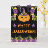 Cute Halloween Pumpkin Floral Greeting Kaart (Gele Bloem)