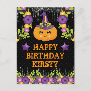Cute Halloween Pumpkin Floral Happy Birthday Briefkaart