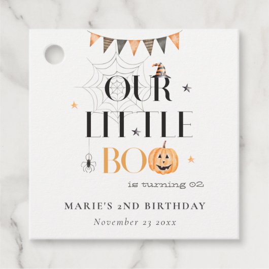 Cute Halloween Pumpkin Little Boo Kids Birthday Bedankjes Labels (Voorkant)