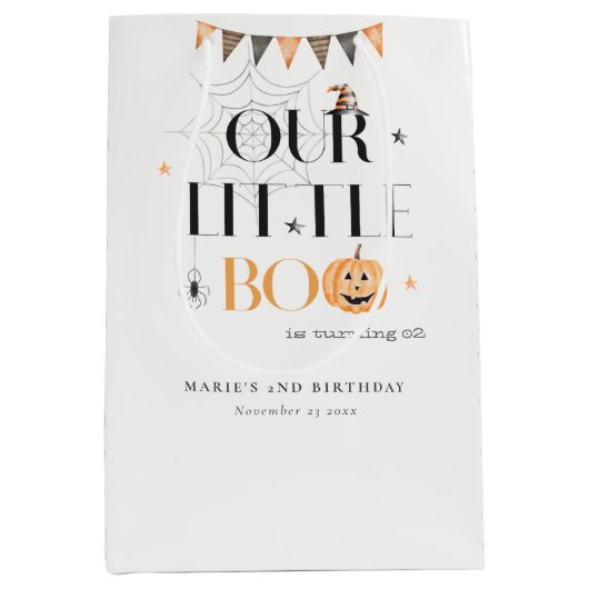 Cute Halloween Pumpkin Little Boo Kids Birthday Medium Cadeauzakje (Voorkant)