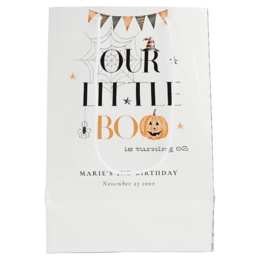 Cute Halloween Pumpkin Little Boo Kids Birthday Medium Cadeauzakje (Achterkant)
