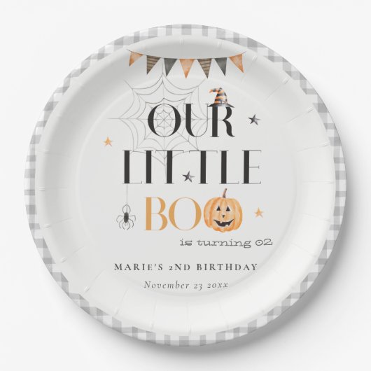 Cute Halloween Pumpkin Little Boo Kids Birthday Papieren Bordje (Voorkant)