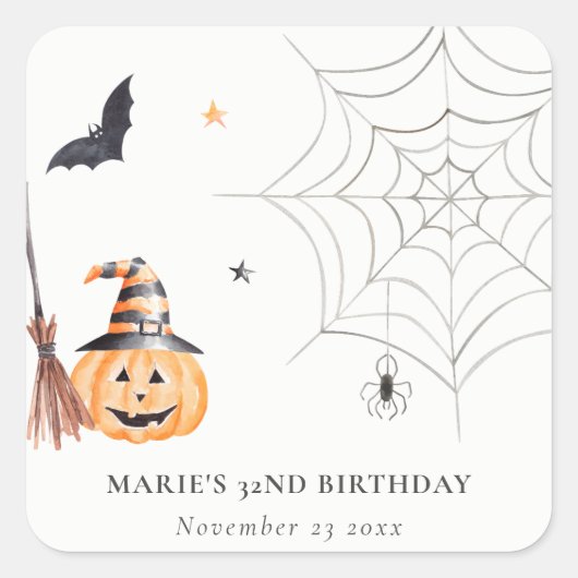 Cute Halloween Pumpkin Spiderweb Elke dag Vierkante Sticker (Voorkant)