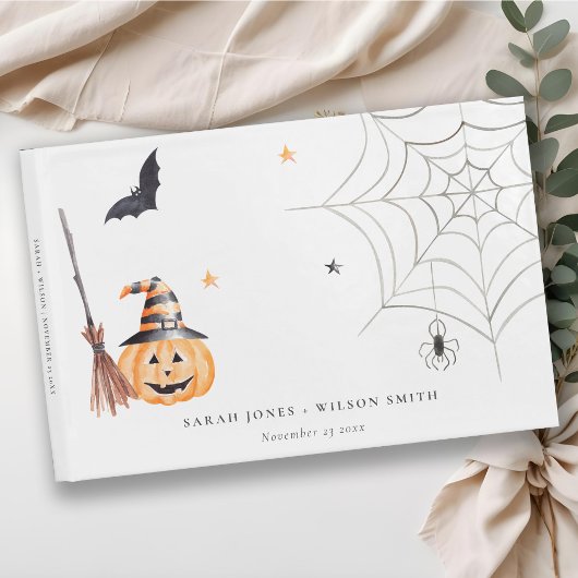 Cute Halloween Pumpkin Spiderweb Spooky Wedding Gastenboek