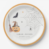 Cute Halloween Pumpkin Spiderweb Spooky Wedding Papieren Bordje (Voorkant)