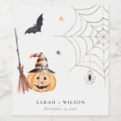 Cute Halloween Pumpkin Spiderweb Spooky Wedding Wijn Etiket (Enkel label)